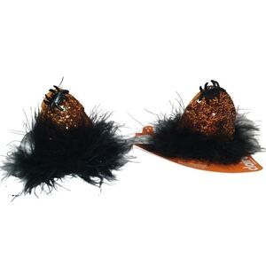 Halloween Cake Glitter Cat Ears Hair Clips Black Spider Detail Faux Fur NEW!